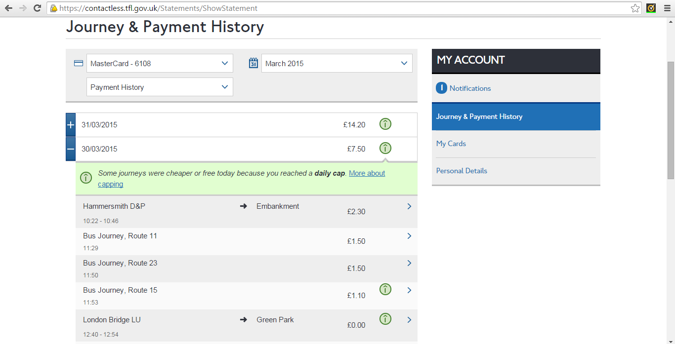 tfl journey and payment history